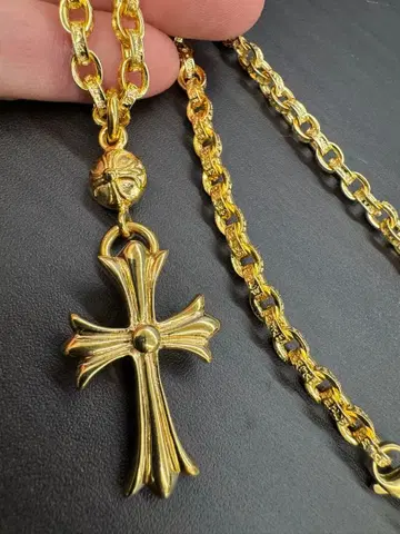 골드 페이퍼 체인 원볼 크로스 목걸이