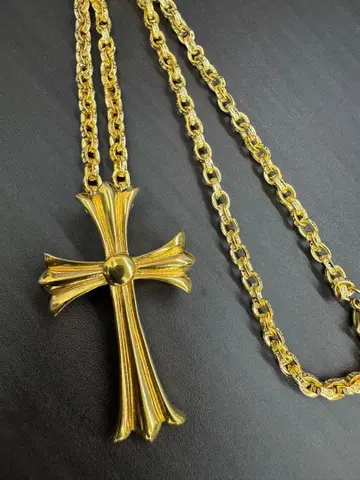 골드 페이퍼 체인 라지 크로스 목걸이