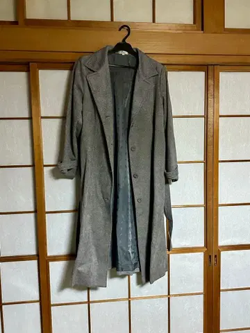 토레이 엑세느 스웨이드 느낌 그레이 롱 코트 허리 벨트 포함