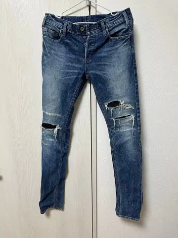 5351 POUR LES HOMMES 데미지 데님 팬츠 소가죽