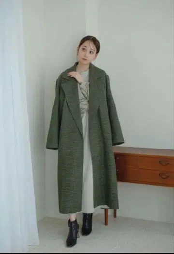 Le ema 체크 무늬 롱 코트