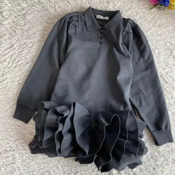 HIAND 러플 헴 폴로 드레스