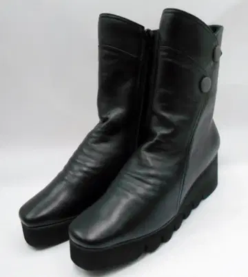 천연 가죽 통굽 웨지솔 숏부츠 블랙 24.0cm 3E