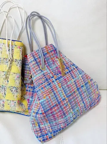 샤르망삭 린톤 트위드 멀티 블루 복조리 백