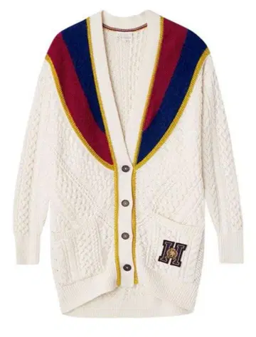 레어 Tommy Icons 메탈릭 스트라이프 롱 가디건