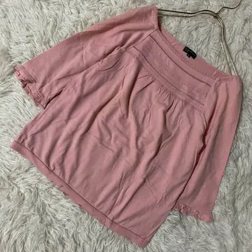 KUMIKYOKU FAM 개더 쉬폰 7부 소매 블라우스 핑크 2 면