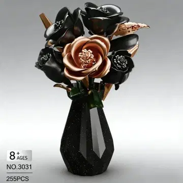 레고 호환 블랙과 골드의 장미 255PCS 꽃병 포함