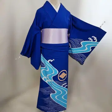[ 무용 기모노 ] 파도 패턴 마름모 문양 네이비 바탕