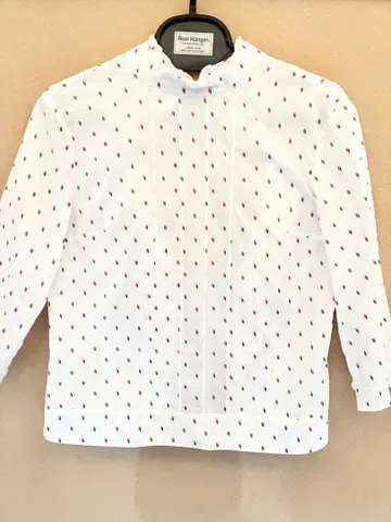 블라우스 화이트 멋진 자수 7부 소매 스탠드 카라 사이즈 38 일본제