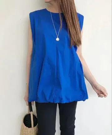 BEATRICE (베아트리스) 그로그랭 리본 벌룬 블라우스 파랑