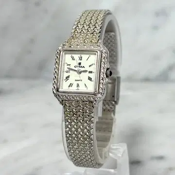 CYMA 쿼츠 스퀘어 화이트 여성용 실버 체인 손목시계