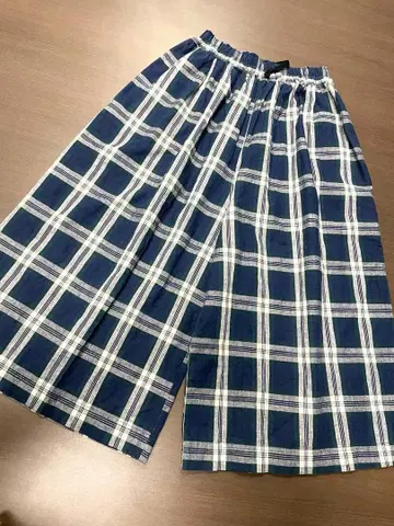 이치 와이드 이지 팬츠 코튼 린넨 체크 루즈핏