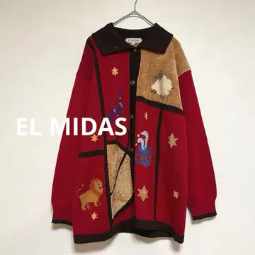 엘르미다스 EL MIDAS 빈티지 동물 패턴 가디건 울