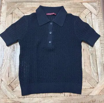 린넨 코튼 오픈 워크 폴로 스웨터