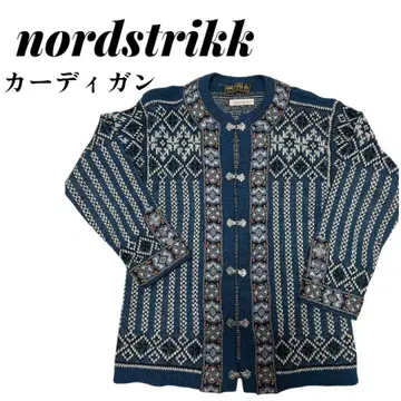 노르딕 무늬 가디건 티롤리안 니트 메탈 후크 북유럽 유럽 구제 의류