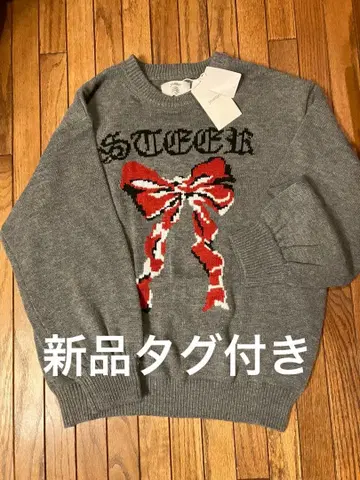 택 포함 새상품 jouetie 리본 자카드 루즈 니트 그레이