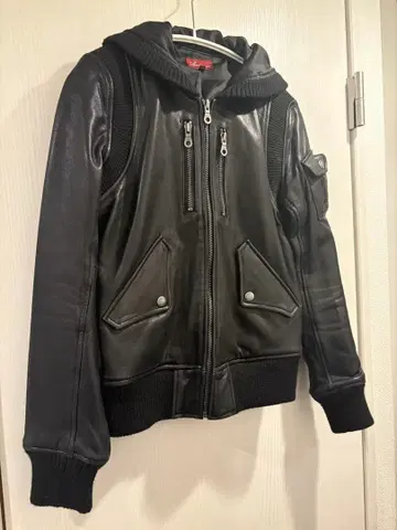 AVIREX 아비렉스 램 가죽 집업 후드티