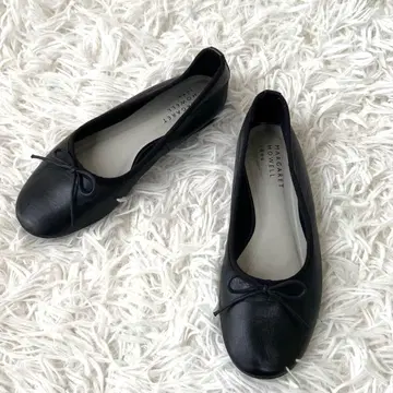 새상품급 마가렛호웰 밸리 슈즈 리본 천연 가죽 블랙 22 일본제