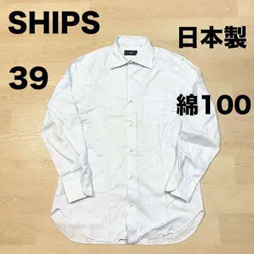 SHIPS 긴팔 셔츠 면 100 스카이블루 39 일본제 섀도우 스트라이프