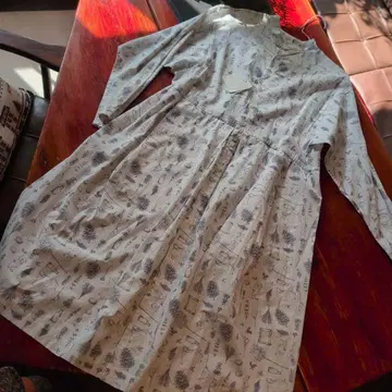 ne-net 아이보리 프린트 코튼 프론트 오픈 원피스