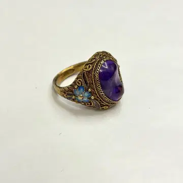 빈티지 자수정 에나멜 반지 은세공 925S 각인 14호