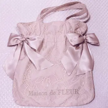Maison de FLEUR 레이스 더블 리본 개더 토트백 핑크