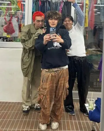 포커즈 츠카사 착용 erl 카고 팬츠 스타일 체크 카고 팬츠 구제 의류