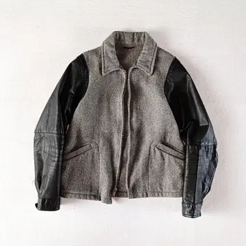 90s USA제 MONOGRAM 소매 가죽 울 블루종 스포츠 자켓