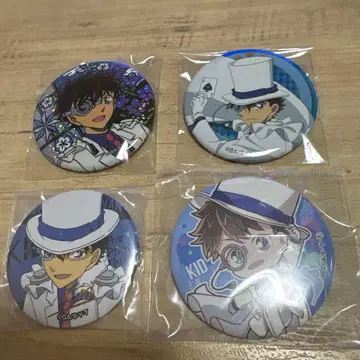 명탐정 코난 극장 한정 메탈릭 캔뱃지 괴도 키드 쿠로바 카이토 4개 세트