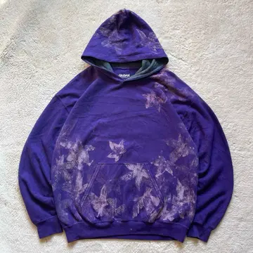 빈티지 리메이크 구제 의류 리얼 리프 블리치 가공 올 패턴 후드티