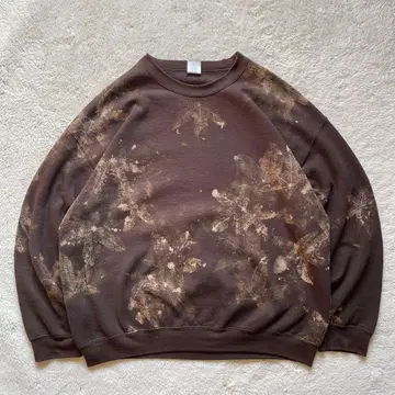 빈티지 리메이크 구제 의류 블리치 가공 리얼 리프 올 패턴 맨투맨