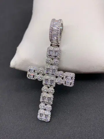 더블 라인 지르코니아 다이아 로자리오 실버 십자가 블링블링