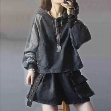 데님 후드티 풀오버 내추럴 귀여운 캐주얼 스타일리시