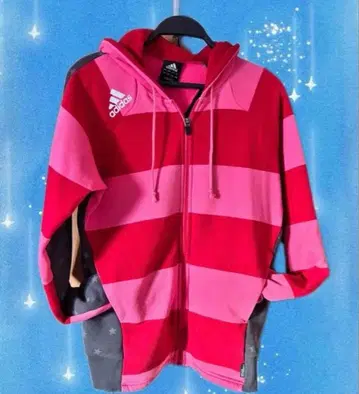adidas 스트라이프 후드티 빨간색 핑크 별 S