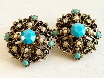 빈티지 귀걸이 (터키석 색상, 시스루, 섬세한)