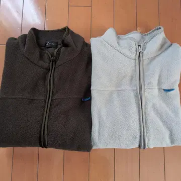 플리스 자켓 화이트 그레이 & 카키 그린 LL