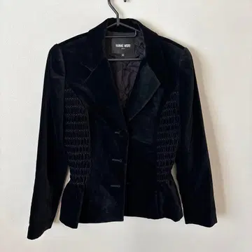 HANAE MORI deux 블랙 벨로아 개더 자켓 40