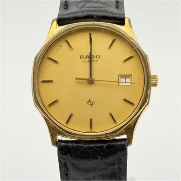 RADO 라도 부동 QZ 금 SS x 가죽 데이트 손목시계