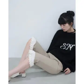 smyeon 앤티크 레이스 카프리 팬츠 베이지 M