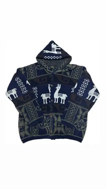 90s Ruminahui 에콰도르 니트 후드티 라마 패턴 에콰도르 제조