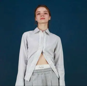 mieya mieya LACETRIMSHIRTBLOUSE 스트라이프