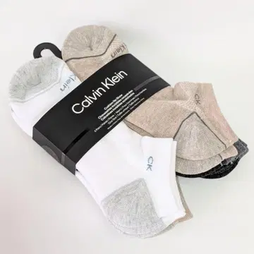 CalvinKlein 발목 삭스 로고 6족 세트 그레이 베이지 화이트