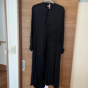 요지 야마모토 + NOIR 블랙 텐셀 롱 코트 원피스