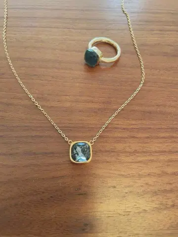 [ 미사용 ] 쿼츠 스톤 크리스탈 유리 목걸이 & 반지 세트