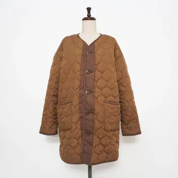 큐브 슈가 퀼팅 코트 노카라 코트 브라운 M*MD1302