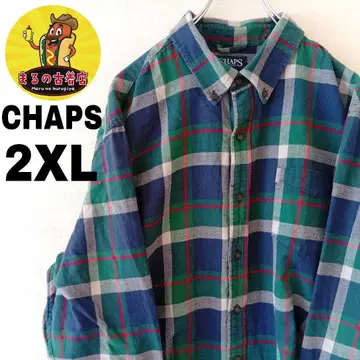 USA 구제 의류 CHAPS 플란넬 셔츠 2XL 네이비 그린 체크