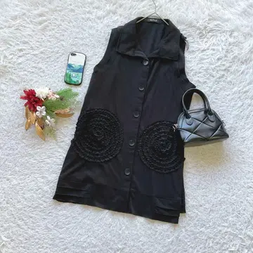 1개 한정 베스트 플라워 장식 스트레치 M-L 세련된 블랙 성숙/러블리