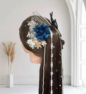 머리 장식 네이비 성인식 졸업식 포니테일 일본 의류 펄 헤어 스타일링