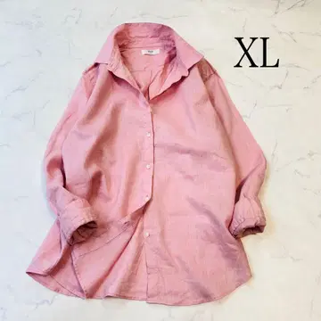 UNIQLO 유니클로 린넨 100% 셔츠 긴팔 핑크 XL