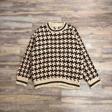 에콰도르 니트 올 패턴 XL 스웨터 격자 무늬 울 빈티지